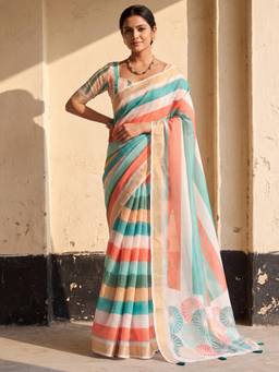 Akhilam - Womens Linen Multi-Colour Printed Saree
