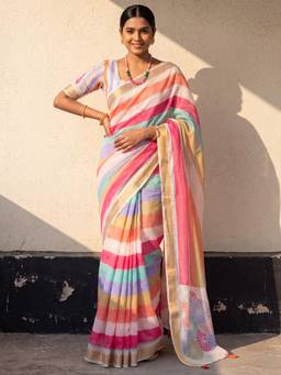 Akhilam - Womens Linen Multi-Colour Printed Saree