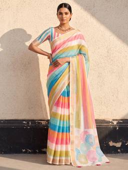 Akhilam - Womens Linen Multi-Colour Printed Saree