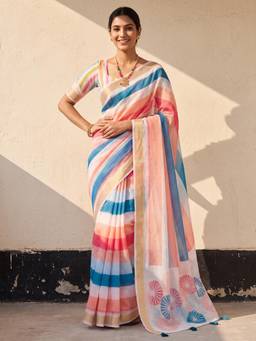 Akhilam - Womens Linen Multi-Colour Printed Saree