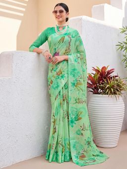 Akhilam - Womens Cotton Blend Green Printed Saree
