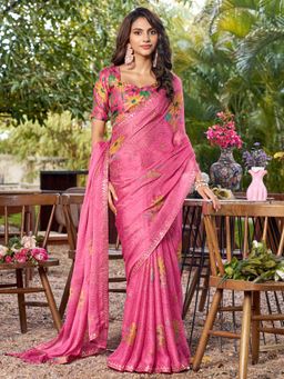 Akhilam - Womens Chiffon Pink Printed Saree