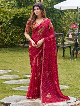 Akhilam - Womens Chiffon Red Printed Saree