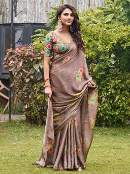 Akhilam - Womens Chiffon Brown Printed Saree