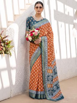 Akhilam - Womens Cotton Rust Printed Saree
