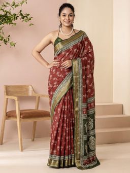 Akhilam - Womens Cotton Rust Printed Saree