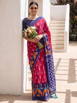 Akhilam - Womens Cotton Pink Printed Saree