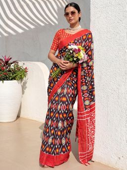 Akhilam - Womens Cotton Black Printed Saree