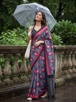 Akhilam - Womens Cotton Grey Printed Saree