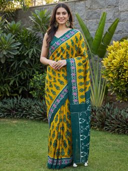 Akhilam - Womens Cotton Mustard Printed Saree