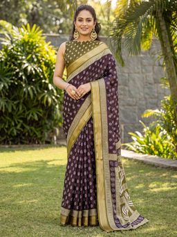 Akhilam - Womens Cotton Purple Printed Saree