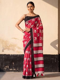 Akhilam - Womens Cotton Pink Printed Saree