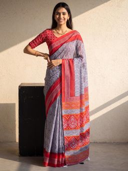 Akhilam - Womens Cotton Grey Printed Saree
