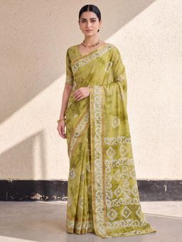 Akhilam - Womens Cotton Olive Printed Saree