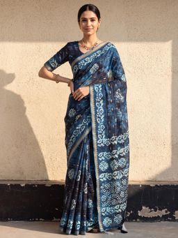 Akhilam - Womens Cotton Teal Printed Saree