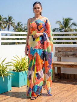 Akhilam - Womens Linen Multi-Colour Printed Saree