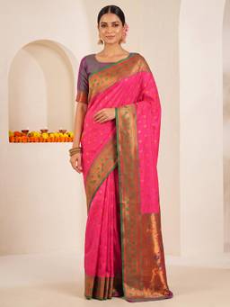 Akhilam - Womens Silk Pink Handloom Saree
