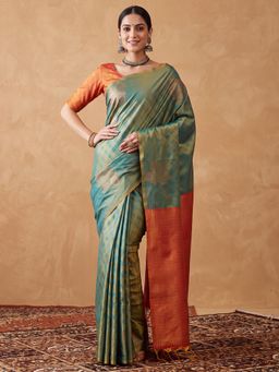 Akhilam - Womens Silk Teal Handloom Saree