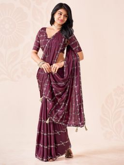 Akhilam - Womens Chiffon Wine Embroidered Saree