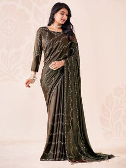 Akhilam - Womens Chiffon Green Embroidered Saree