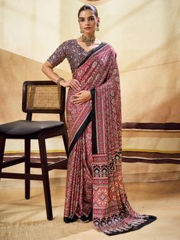 Akhilam - Womens Satin Maroon Printed Saree
