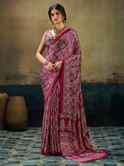 Akhilam - Womens Satin Maroon Printed Saree