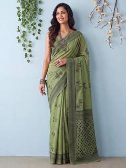 Akhilam - Womens Cotton Green Handloom Saree