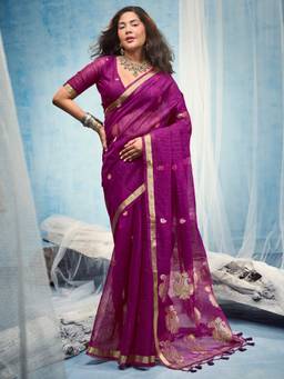 Akhilam - Womens Moonga Silk Magenta Handloom Saree