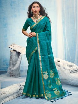 Akhilam - Womens Moonga Silk Teal Handloom Saree