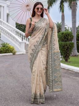 Akhilam - Womens Cotton Beige Handloom Saree
