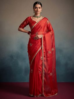 Akhilam - Womens Georgette Red Embroidered Saree