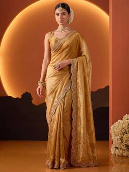 Akhilam - Womens Satin Mustard Embroidered Saree