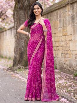 Akhilam - Womens Chiffon Pink Printed Saree