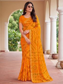 Akhilam - Womens Chiffon Yellow Printed Saree