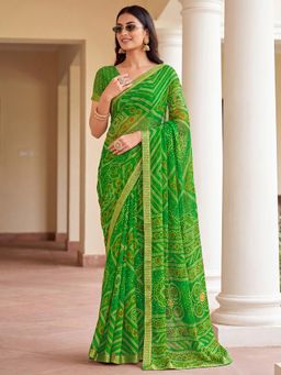 Akhilam - Womens Chiffon Green Printed Saree