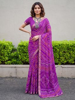 Akhilam - Womens Chiffon Magenta Printed Saree