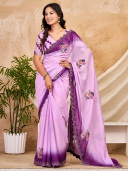 Akhilam - Womens Georgette Lavender Embellished Saree