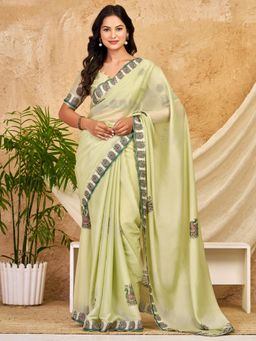 Akhilam - Womens Georgette Green Embroidered Saree