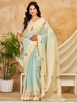 Akhilam - Womens Georgette Green Embroidered Saree