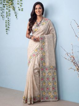 Akhilam - Womens Cotton Cream Handloom Saree