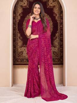 Akhilam - Womens Chiffon Magenta Printed Saree