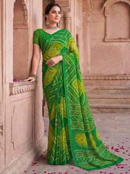 Akhilam - Womens Chiffon Green Printed Saree