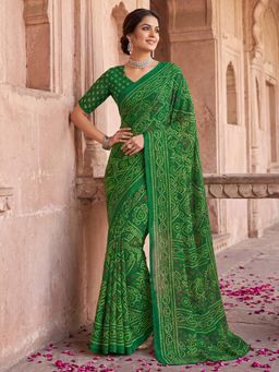 Akhilam - Womens Chiffon Green Printed Saree