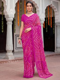 Akhilam - Womens Chiffon Pink Printed Saree