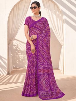 Akhilam - Womens Chiffon Purple Printed Saree