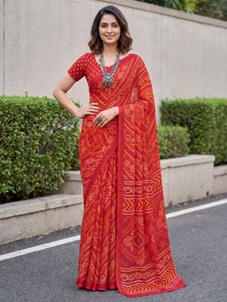 Akhilam - Womens Chiffon Red Printed Saree