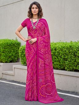 Akhilam - Womens Chiffon Pink Printed Saree