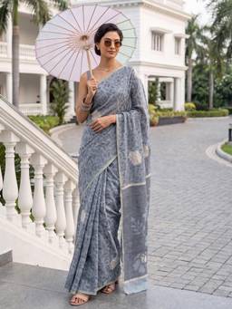 Akhilam - Womens Cotton Charcoal Handloom Saree