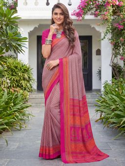 Akhilam - Womens Crepe Grey Printed Saree
