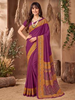 Akhilam - Womens Crepe Purple Printed Saree